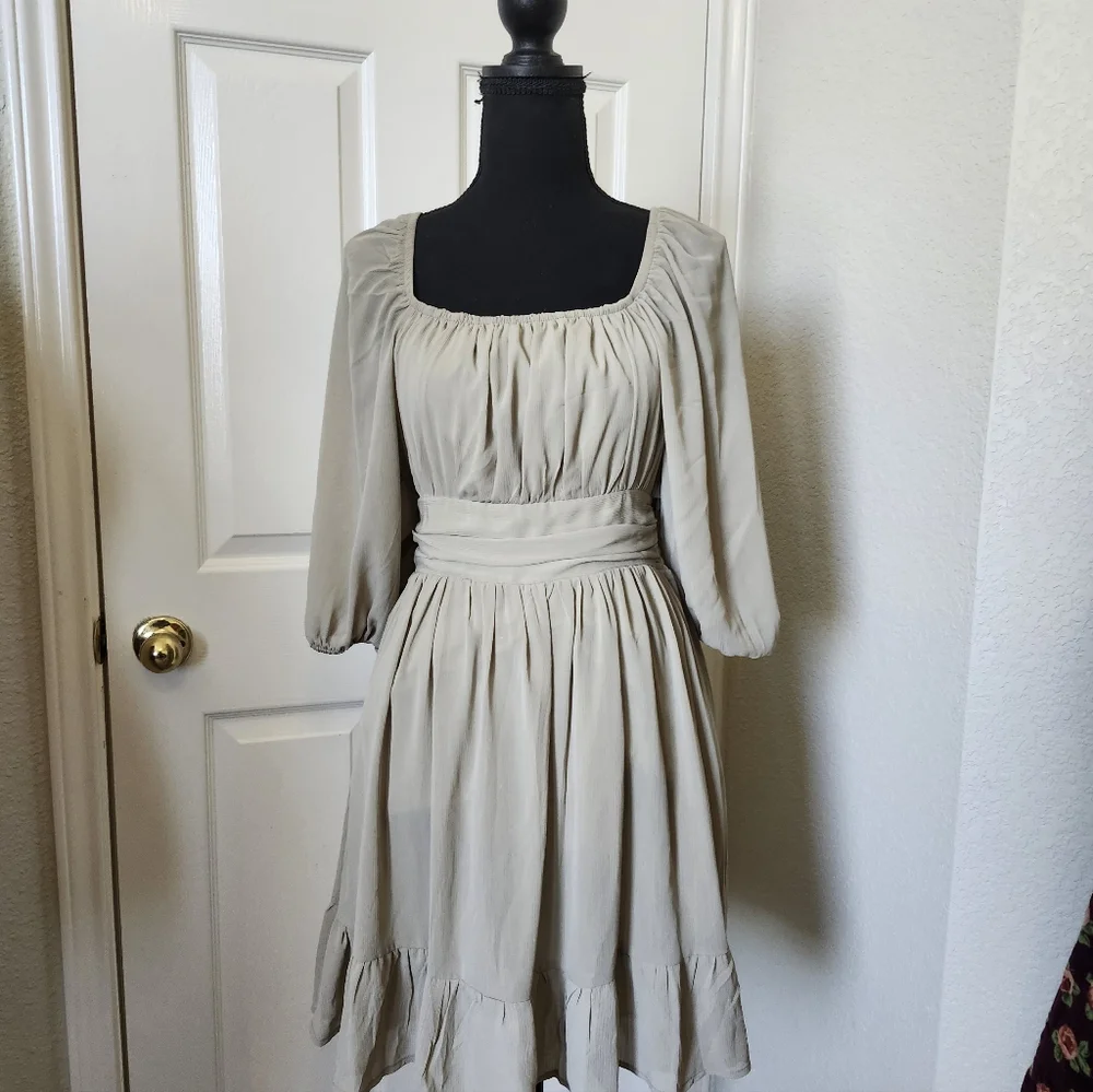 Light Gray Ruffle-Hem Midi Dress - Brand Unspecified